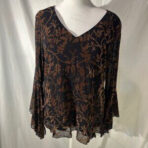 Papillon Black Brown Velvet Women's Top Size XL Fan Out Drape Sleeves Whimsigoth